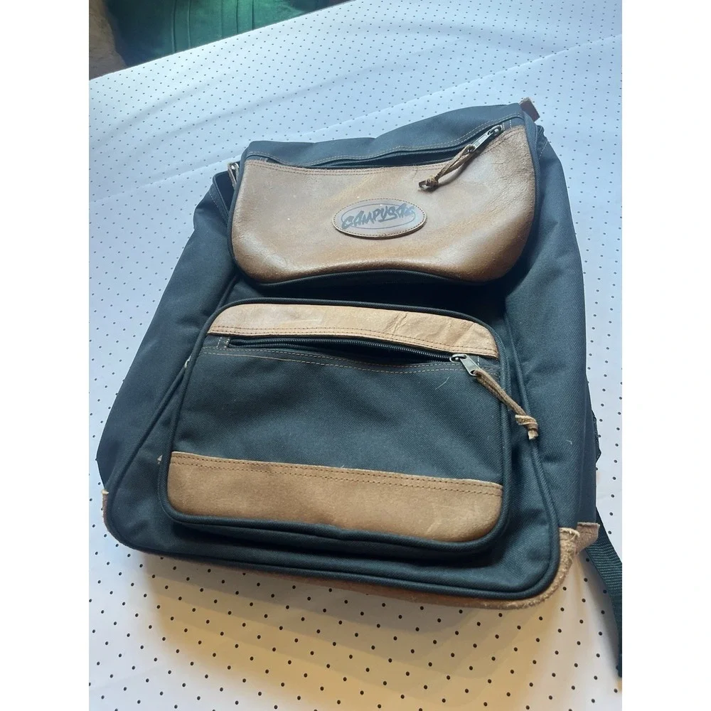 Vintage‎ CampusPak Backpack Brown Leather Trim Laptop School Bag